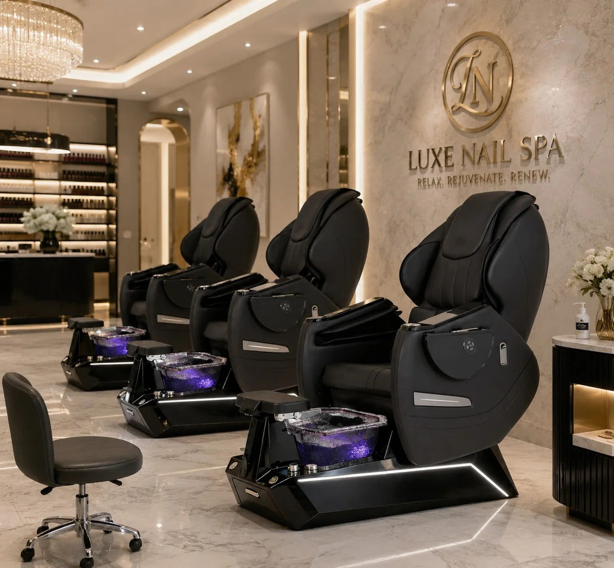 VINA Spa Pedicure Chair Elite Luxe Black - side view